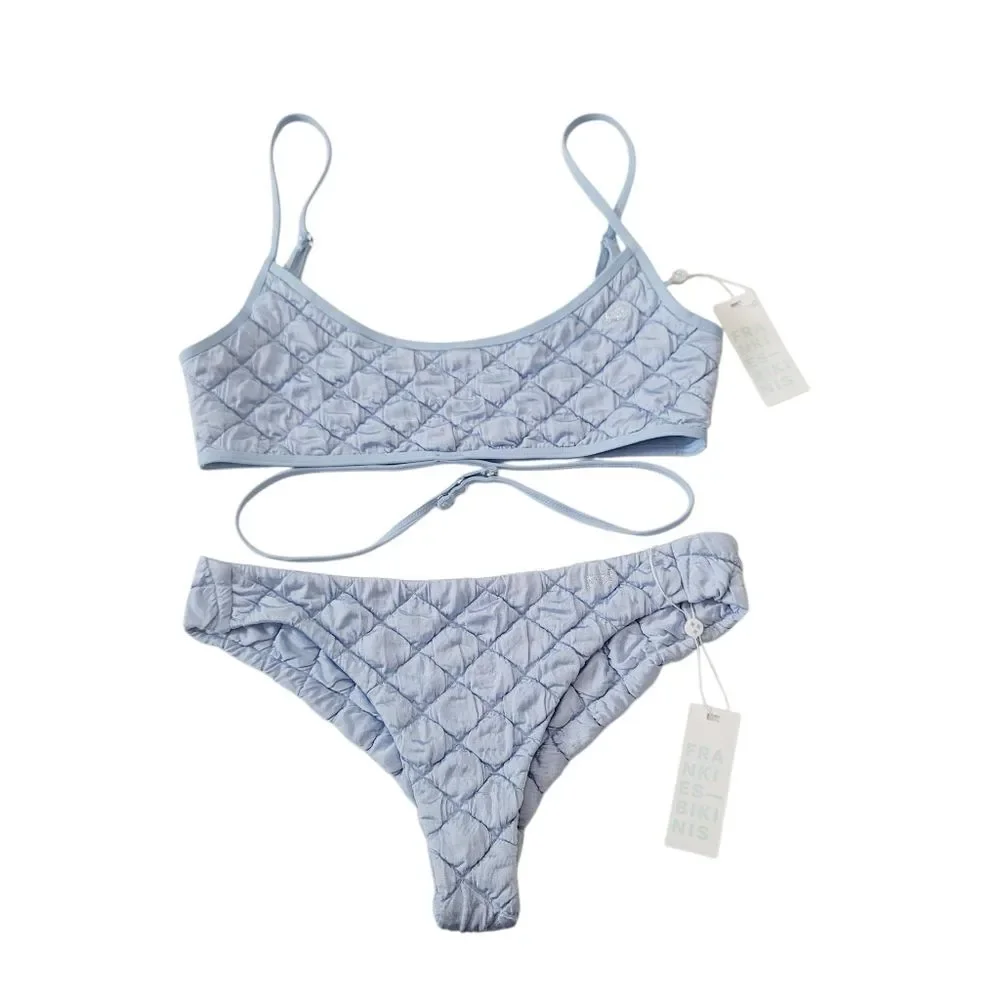 NEW Frankies Bikinis Katarina Waco & Dawson Cheeky Bikini Set in Baby Blue Large